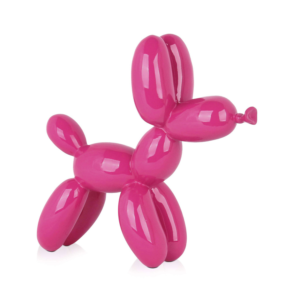 Realizzazione artigianale in resina rosa di un cane creato con palloncini