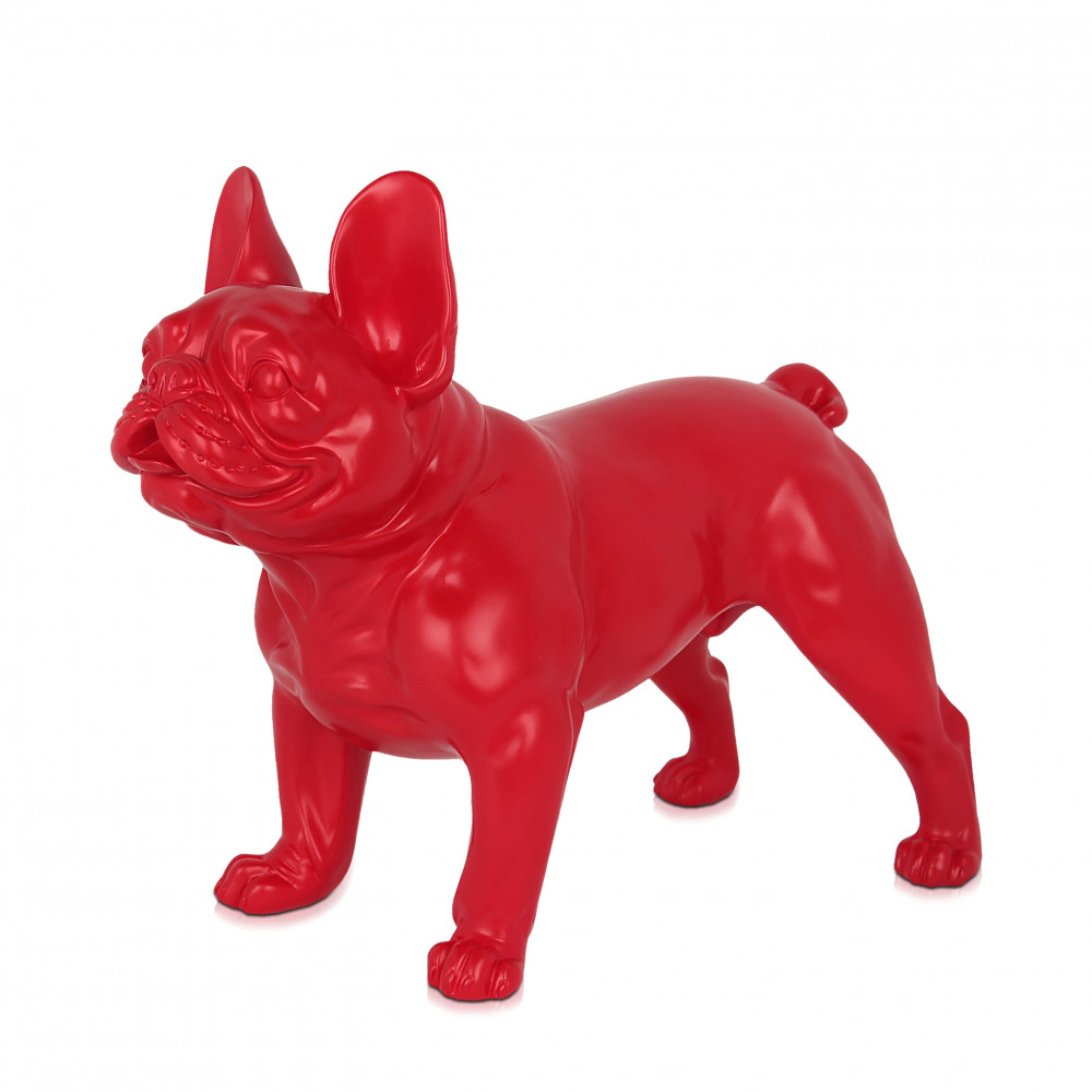 Statuetta in resina con laccatura rossa raffigurante un bulldog francese