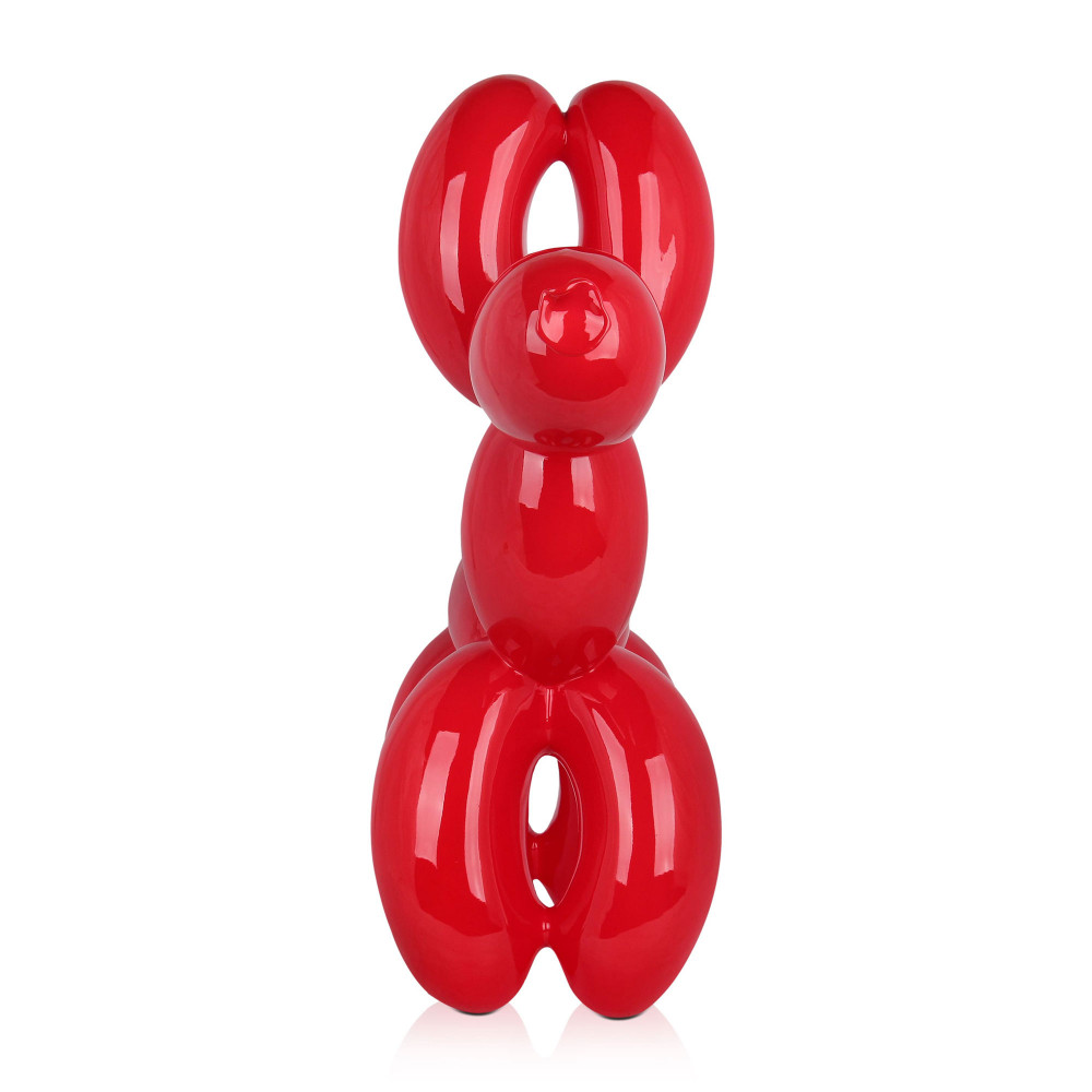 Scultura in resina ispirata ad un palloncino modellato a forma di cane con rivestimento rosso