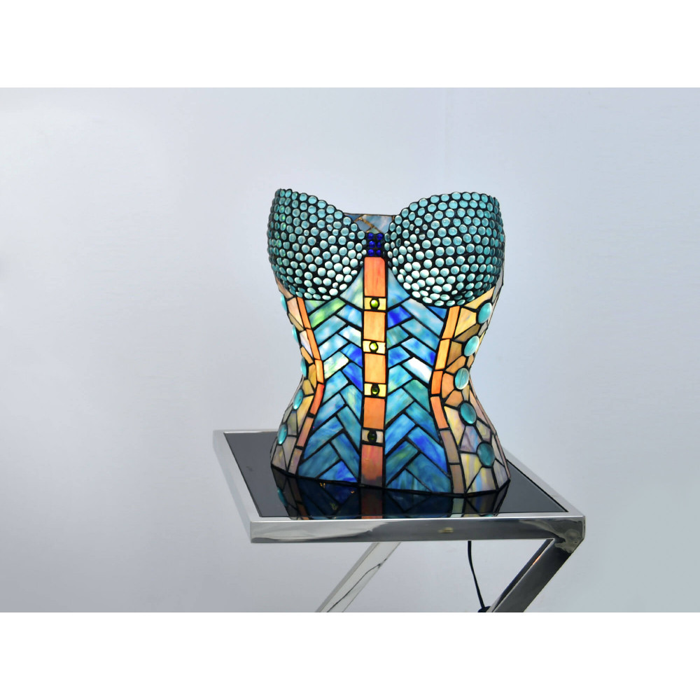 TS16206 - Green, orange and yellow bodice table lamp sculpture