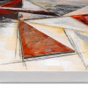 Dettaglio di quadro astratto su telaio estetico alto con triangolo rosso punteggiato di grigio