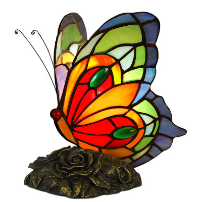 AB08020 - Tiffany style red, orange, green and blue Butterfly bedside table lamp.