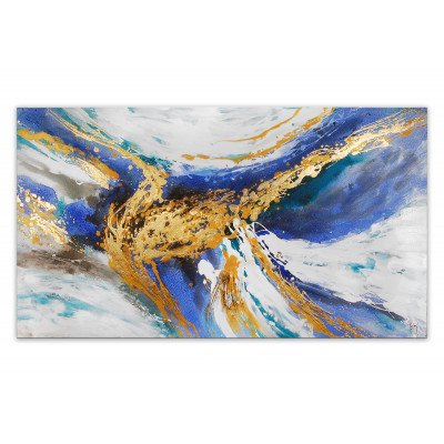 AS435X2 - Abstract a textured painting with gold and blue shades