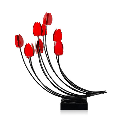 DS7470BR - Curved poppies metal sculpture