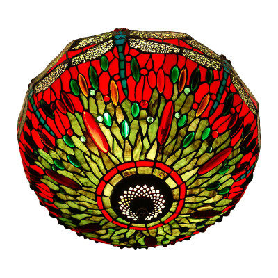 PD16322 - Red and green dragonfly ceiling light fixture