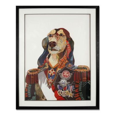 SA017A1 - Tableau 3D Portrait d'un chien en livrée militaire vintage