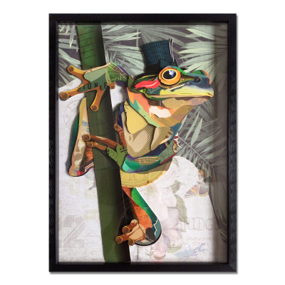 SA074A1 - Tableau collage 3D Frog with top hat 1 