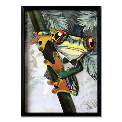 SA075A1 - Tableau collage 3D Frog with top hat 2 