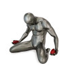 Scultura in resina effetto metallo con figura maschile che tiene tra le mani un cuore spezzato