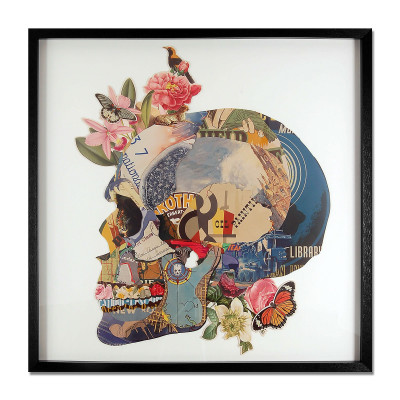 SA042A1 - Tableau collage Crâne avec fleurs