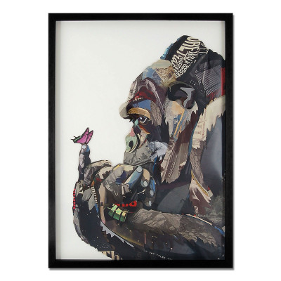 SA048A1 - Tableau collage Gorille avec papillon