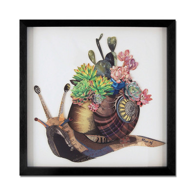 SA051A1 - Tableau collage Escargot avec fleurs
