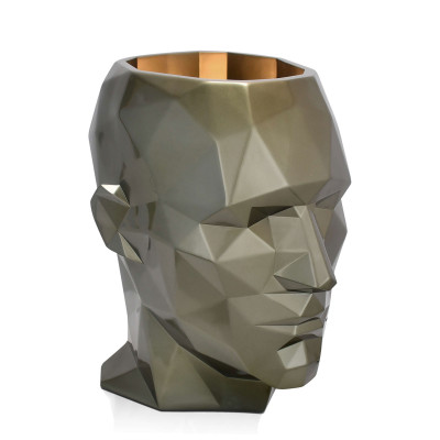 Lampada scultura sfaccettata testa di uomo resina color antracite