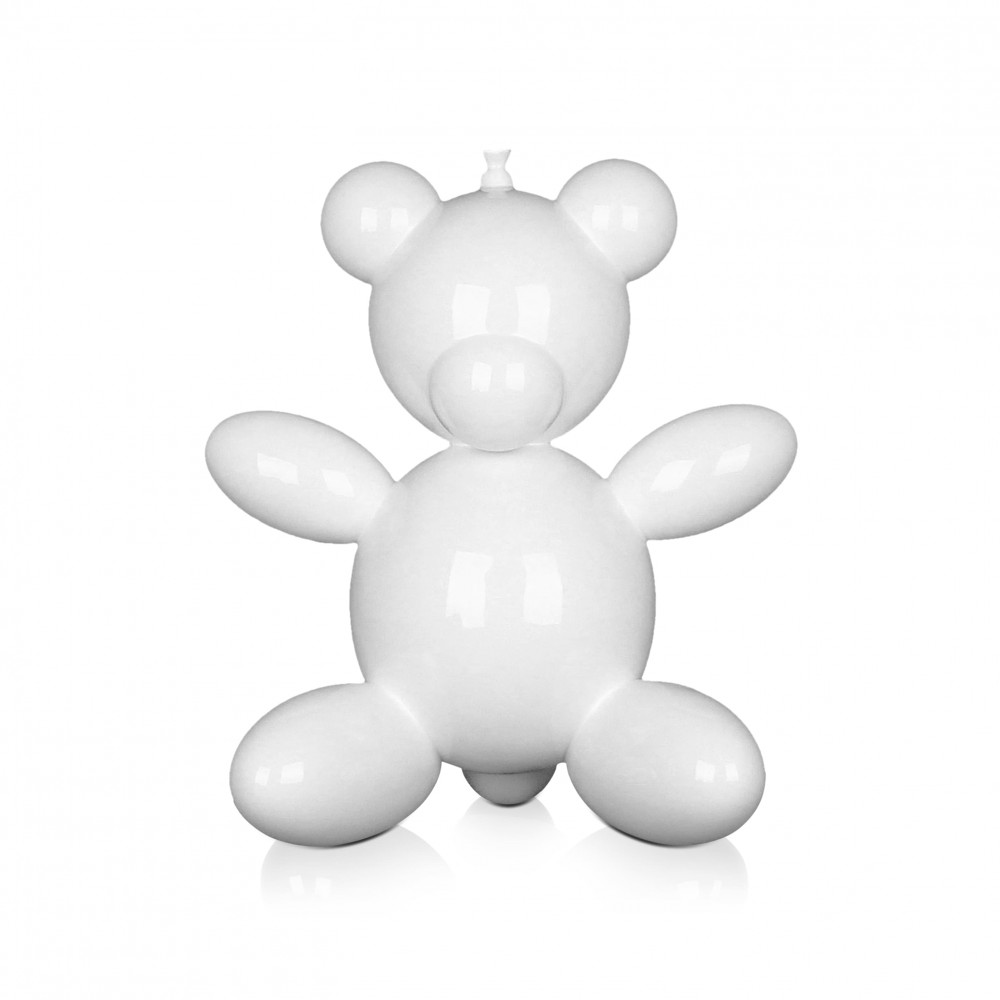 Scultura in resina bianca effetto laccato raffigurante un palloncino a forma di orsetto