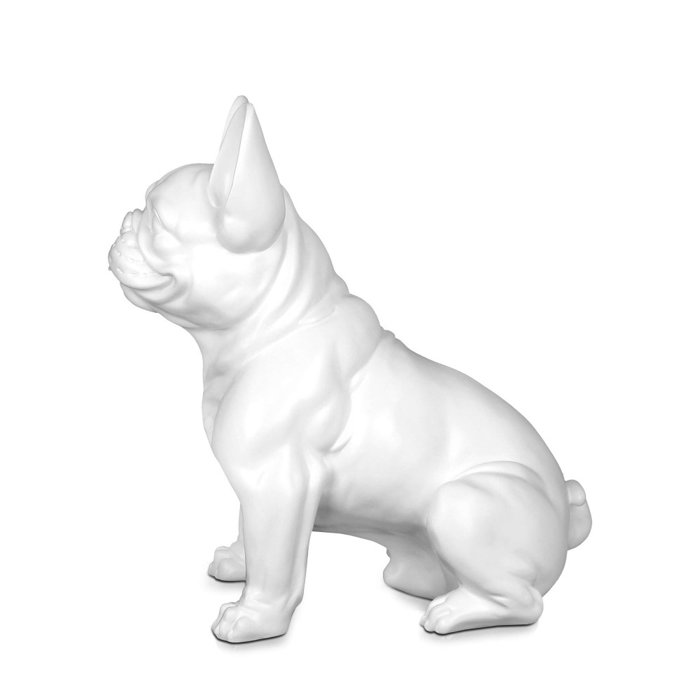 Profilo di statuetta in resina bianca modellata a forma di bulldog francese seduto