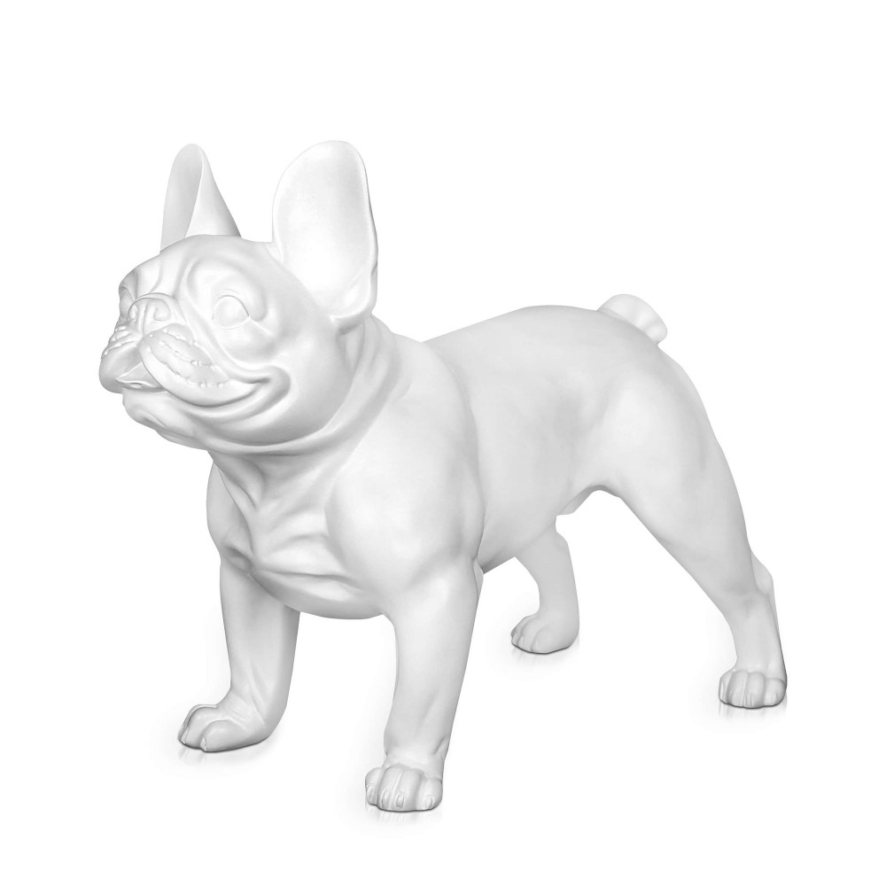Scultura in resina a forma di bulldog francese con rifinitura bianca satinata