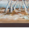 Dettaglio di dipinto materico con soggetto pioppeto in autunno e pennellate in primo piano