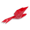 Scultura sfaccettata in resina laccata rossa a forma di uccellino origami