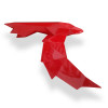 Scultura in resina laccata rossa raffigurante un uccellino realizzato con tecnica origami