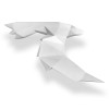 Scultura in resina bianca raffigurante un uccello origami