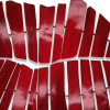 Dettaglio degli elementi metallici decorativi di colore rosso saldati su telaio di metallo