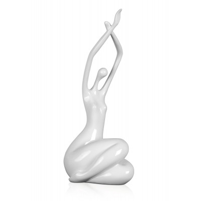 Statuetta figurativa in resina bianca raffigurante i lineamenti di una donna seduta con braccia distese