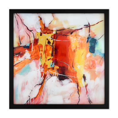 WA001BA - Abstraktes Gemälde auf Plexiglas rot, orange, rosa