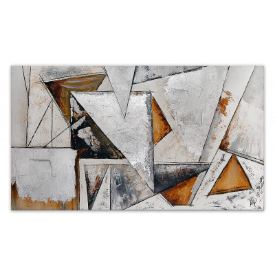 AS434X1 - Gemälde Dreiecke Silber und Gold