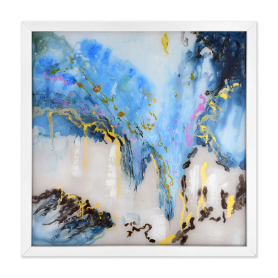 WA005WA - Abstraktes Gemälde auf Plexiglas hellblau, gold und grau