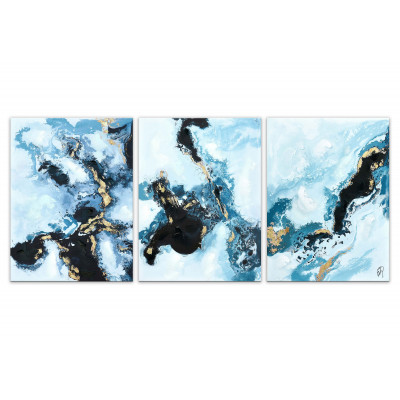 WF032TX1 - Triptychon Fluid Blau und Gold
