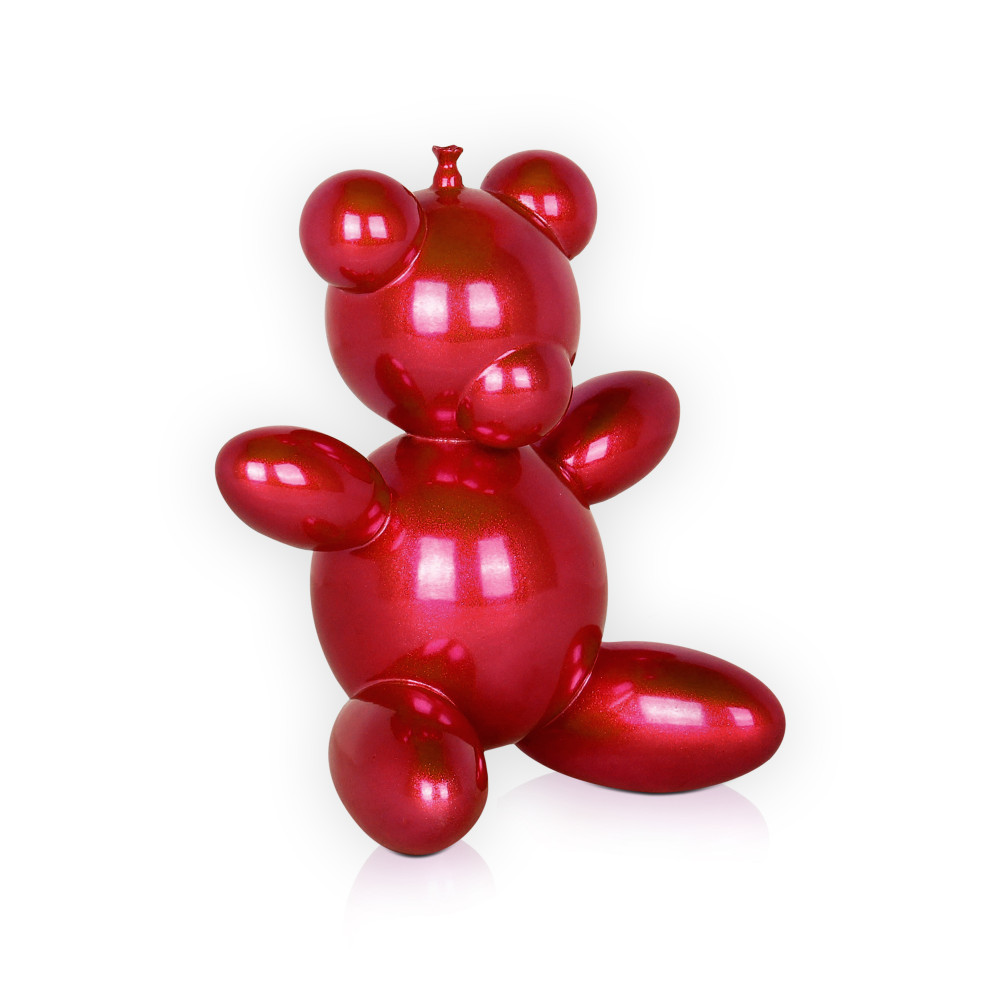 Statuetta in resina in stile pop art raffigurante palloncino rosso a forma di orsetto