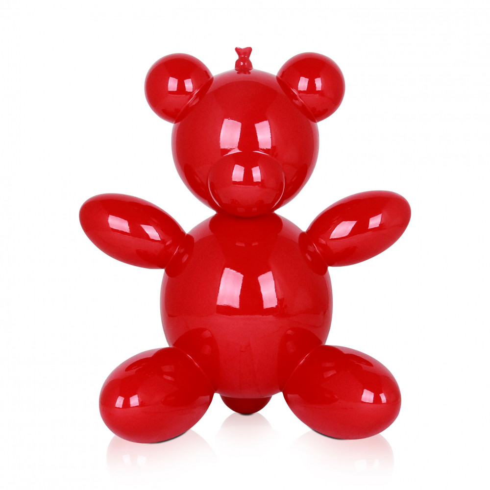 Statua in resina rossa laccata raffigurante un palloncino a forma di orsetto