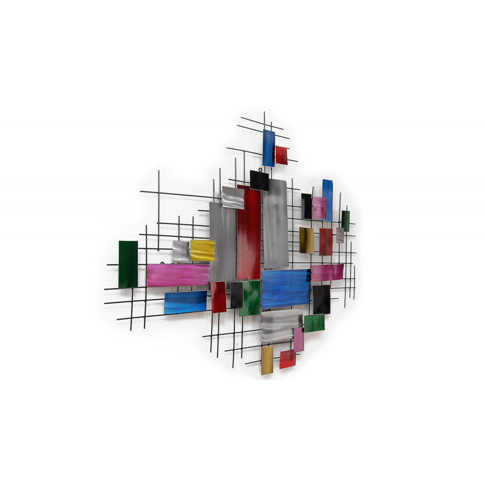 Vista prospettica di scultura da parete con soggetto ispirato alle opere di Piet Mondrian
