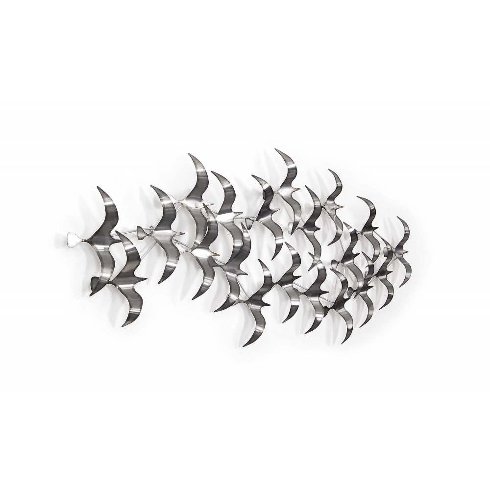 Quadro in metallo con soggetto uccelli marini che si librano in volo in colore argento