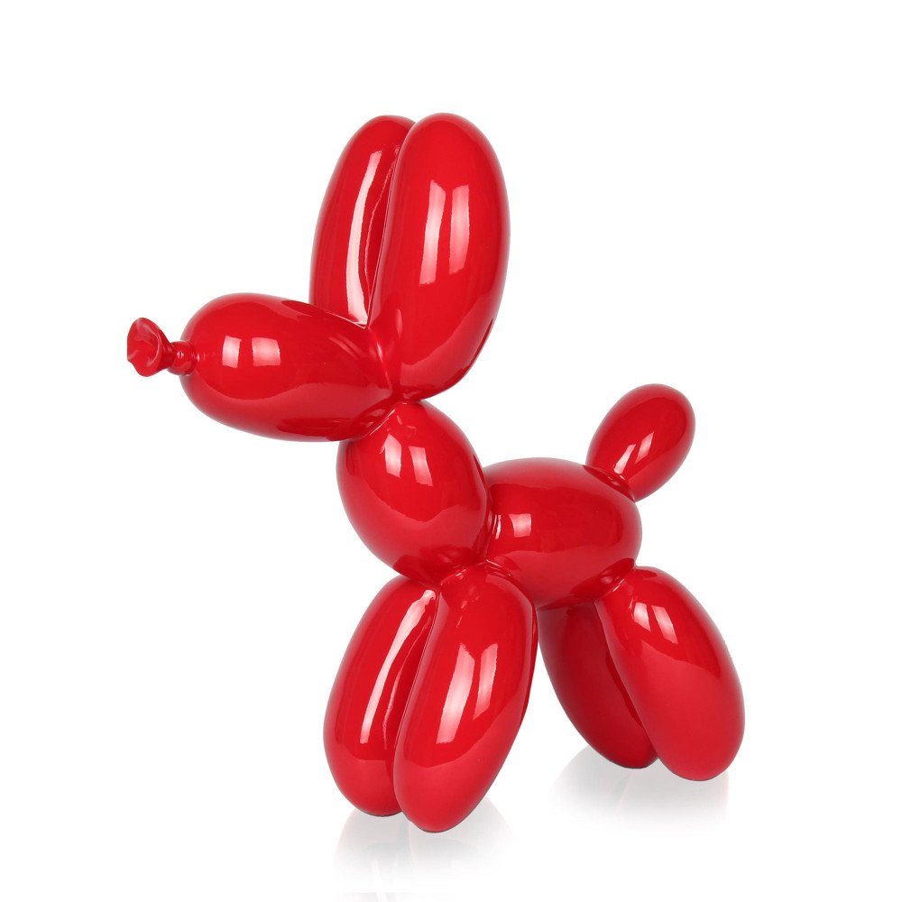 Scultura in resina rossa di palloncino modellato a forma di cane