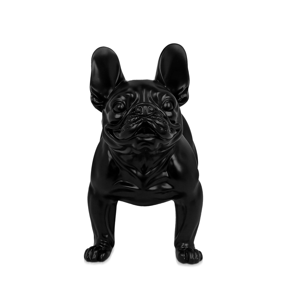 Scultura in resina nera raffigurante in modo realistico un Bulldog francese