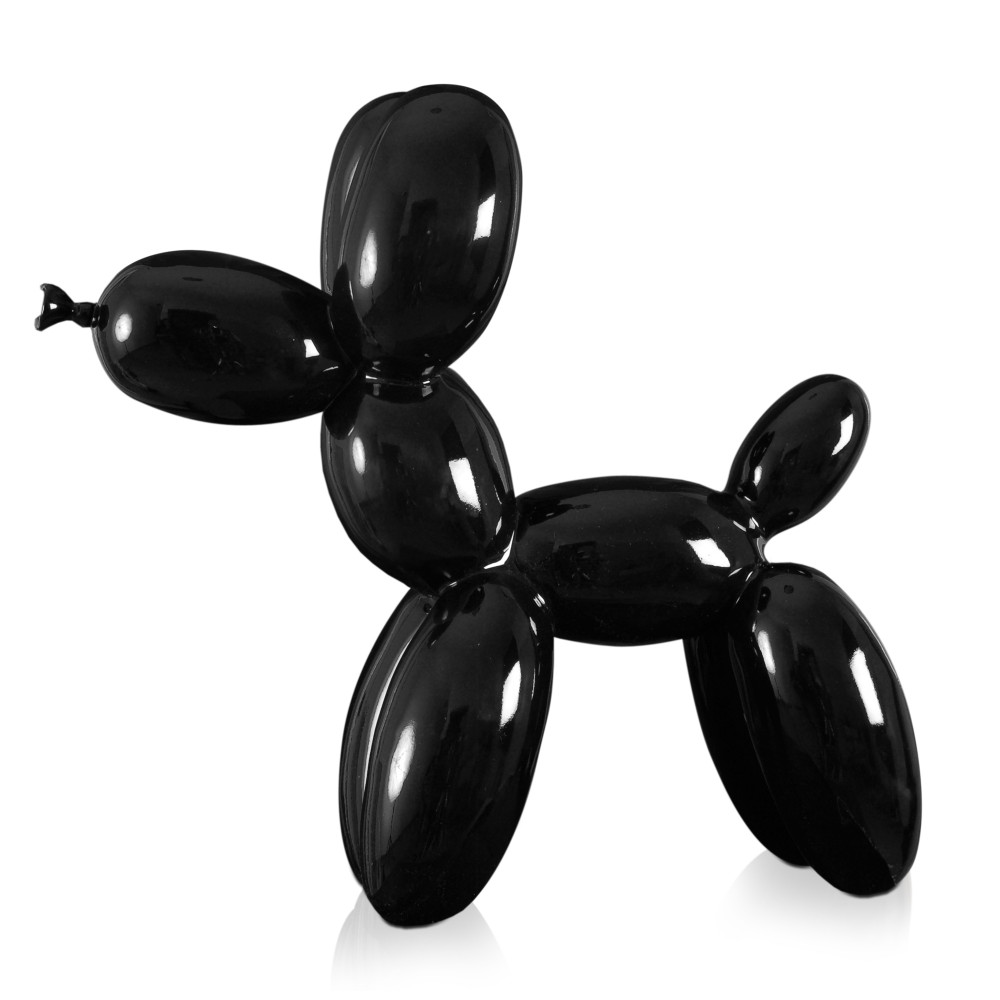 Profilo di una statuetta moderna in resina nera metallizzata con soggetto un palloncino a forma di cane