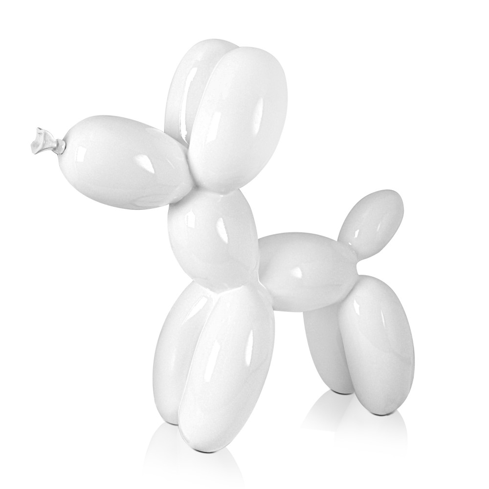 Profilo di una statuetta moderna in resina bianca con soggetto un palloncino a forma di cane