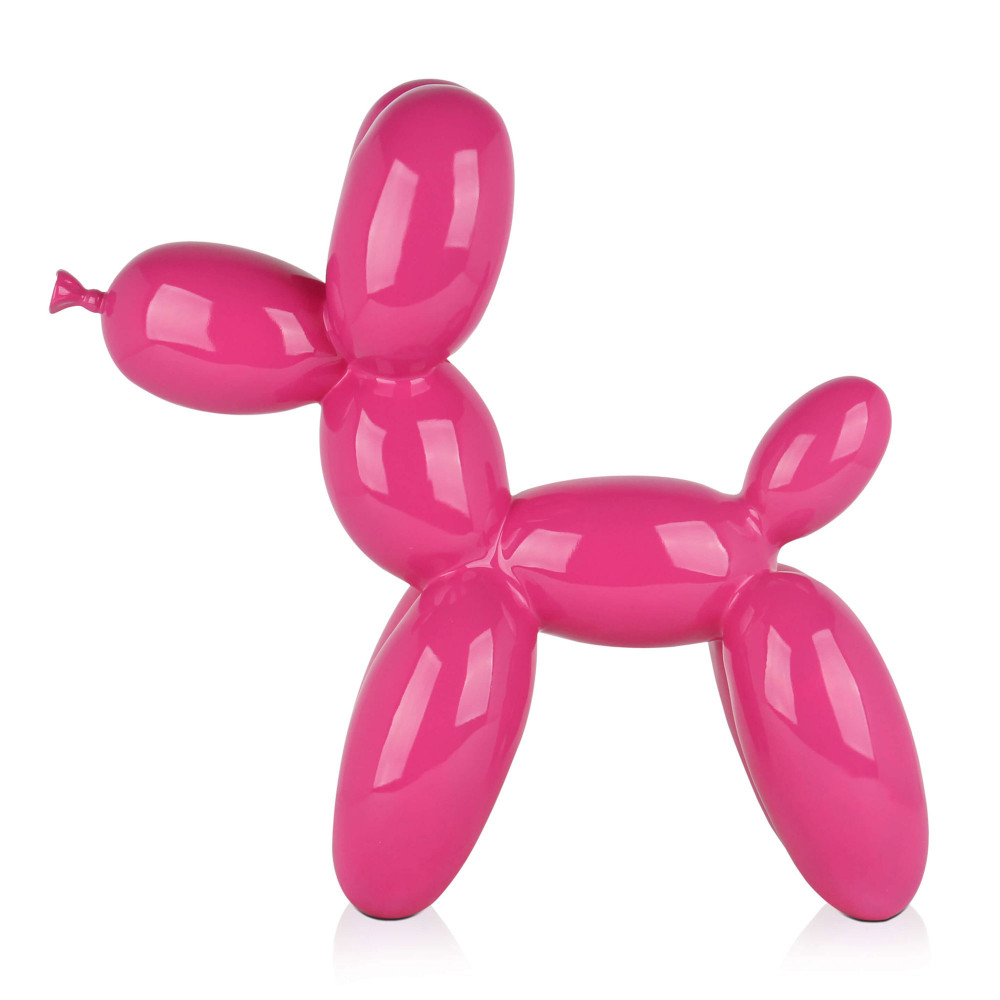 Profilo di una statuetta moderna in resina con soggetto un palloncino a forma di cane di colore fucsia