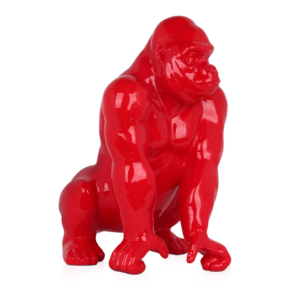 Statua in resina raffigurante un grande orango color rosso