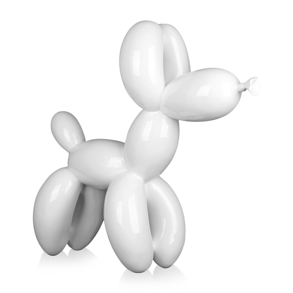 Statuetta moderna con rivestimento bianco lucido raffigurante un palloncino a forma di cane