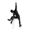Statua nera che raffigura un uomo che sale tenendosi aggrappato ad una corda di metallo