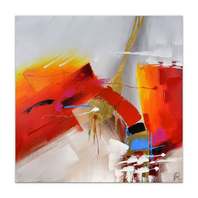 WF009X1 - Abstraktes Gemälde rot, orange, weiß